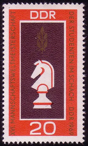 1491 Schach-WM Springer 20 Pf ** postfrisch