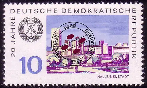 1501 20 ans DDR Halle-Neustadt 10 Pf O Tamponné