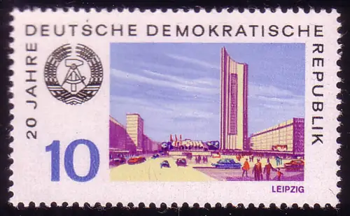 1504 20 ans DDR Unihochhaus Leipzig 10 Pf **