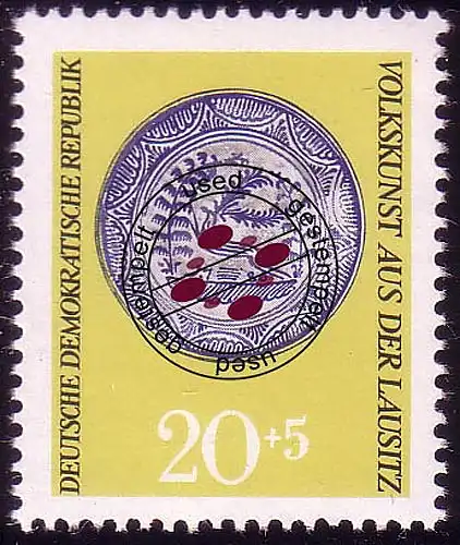 1522 Volkskunst Lausitz Teller 20+5 Pf O gestempelt