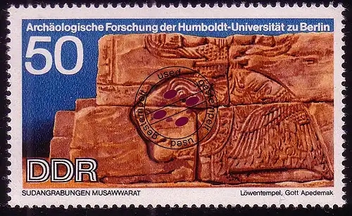 1590 Archäologie Löwengott Apedemak 50 Pf O gestempelt
