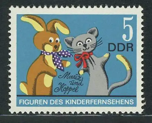 1807 Handpuppen Kinderfernsehen Mauz und Hoppel 5 Pf **