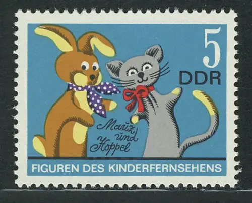 1807 Handpuppen Kinderfernsehen Mauz und Hoppel 5 Pf **
