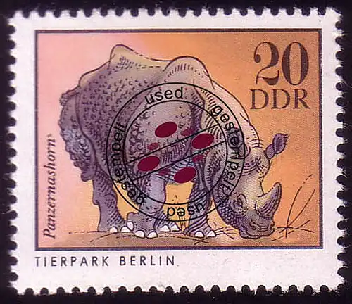 2033 Zootiere 20 Pf Panzernashorn O