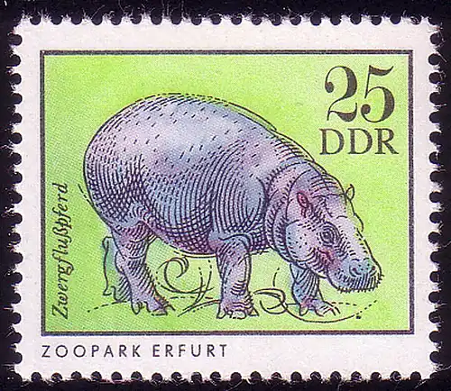 2034 Zootier 25 Pf Hippopotame nain **