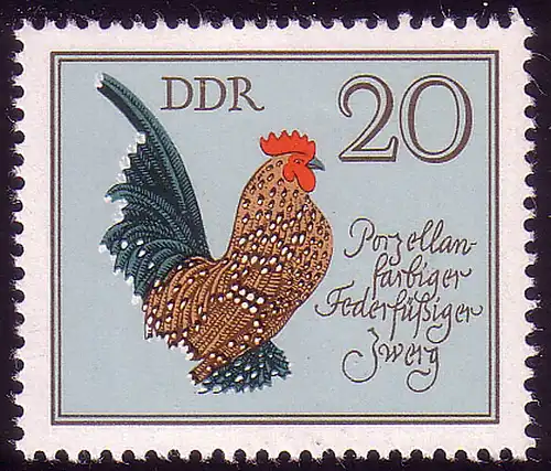 2396 Geflügelrassen 20 Pf Porzellanfarbiger Zwerg ** postfrisch