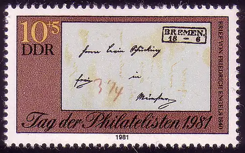 2646 Tag der Philatelisten 10+5 Pf Engels 1981 **