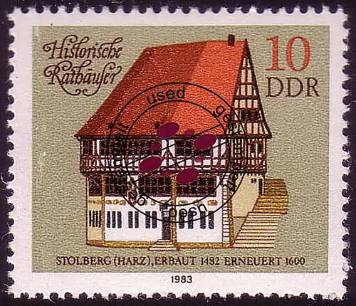 2775 Historische Rathäuser 10 Pf 1983 Stolberg O