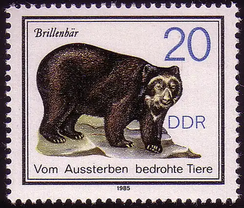 2954 Aussterben bedrohte Tiere 20 Pf 1985 Brillenbär **