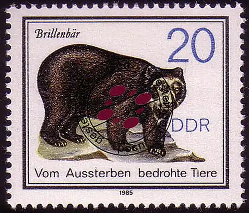 2954 Aussterben bedrohte Tiere 20 Pf 1985 Brillenbär O