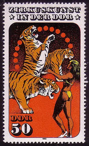 2986 Zirkuskunst 50 Pf 1985 Tigerdressur **
