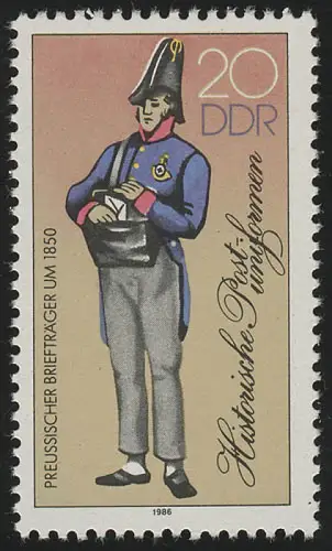 2998 I Historische Postuniformen 20 Pf, Raster-Tiefdruck RaTdr. aus Bogen, **