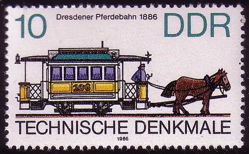 3015 Technische Denkmale 10 Pf 1986 Pferdebahn **