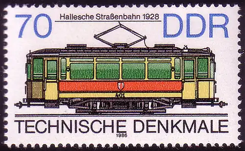 3018 Technische Denkmale 70 Pf 1986 Straßenbahn **