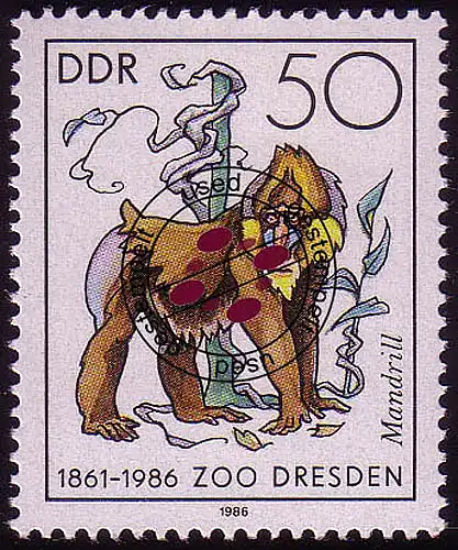 3021 Dresdner Zoo 50 Pf Mandrill O