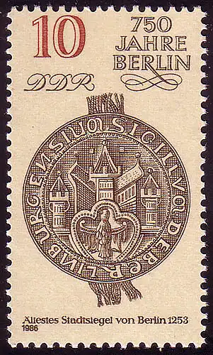 3023 Berlin 10 Pf 1986 Stadtsiegel **