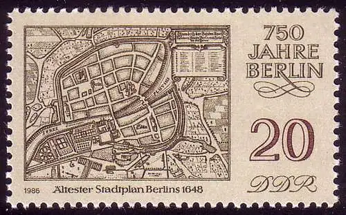 3024 Berlin 20 Pf 1986 Plan de la ville **