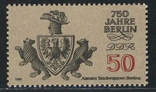 3025 Berlin 50 Pf 1986 Stadtwappen**