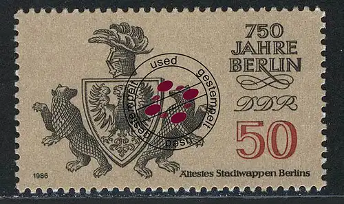 3025 Berlin 50 Pf 1986 StadtwappenO