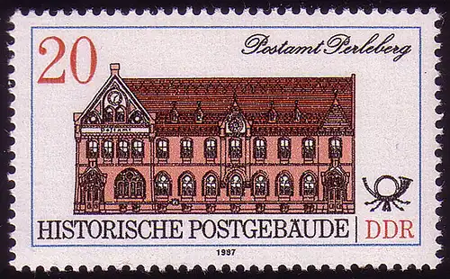 3068 Bâtiments postaux historiques 20 Pf 1987 Perleberg 1 **