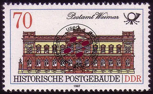 3069 Historische Postgebäude 70 Pf 1987 Weimar O