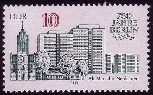 3076 Berlin 10 Pf 1986 Alt-Marzahn aus Kleinbogen ** postfrisch