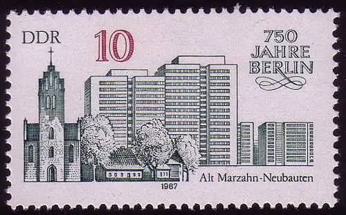 3076 Berlin 10 Pf 1986 Alt-Marzahn en petit arc **