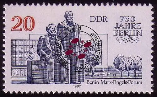 3077 Berlin 20 Pf Marx-Engels-Forum aus Kleinbogen, gestempelt O