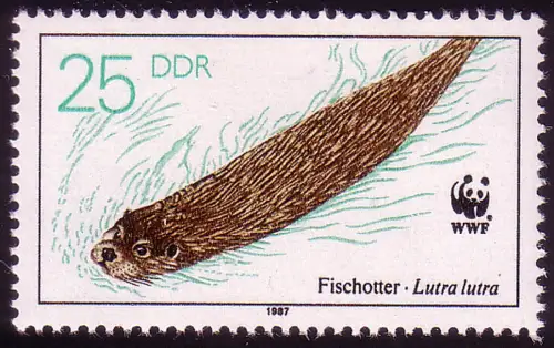 3108 Protéger les animaux 1987 Loutres de poisson 25 Pf **