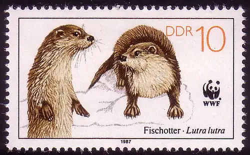 3107 Protéger les animaux 1987 Loutres de poisson 10 Pf **