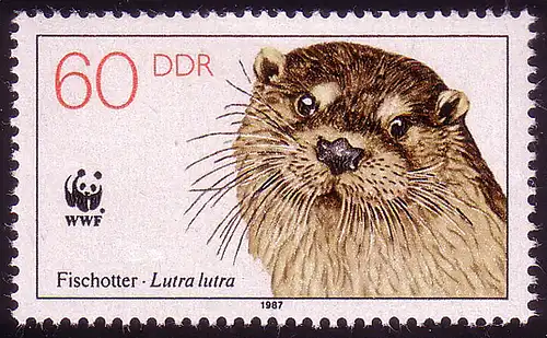 3110 Protéger les animaux 1987 Loutres de poisson 60 Pf **