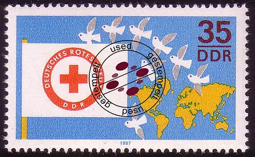 3088 Croix Rouge allemande de la RDA 1987 O Tamponné