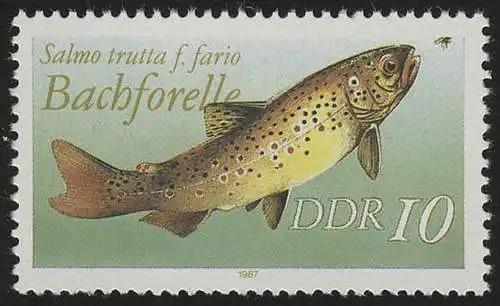 3096 Iv Bachforelle 10 Pf mit Jahreszahl, Gummi matt, postfrisch **