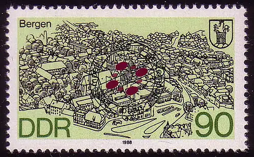 3165 Stadtansichten 90 Pf Bergen O gestempelt