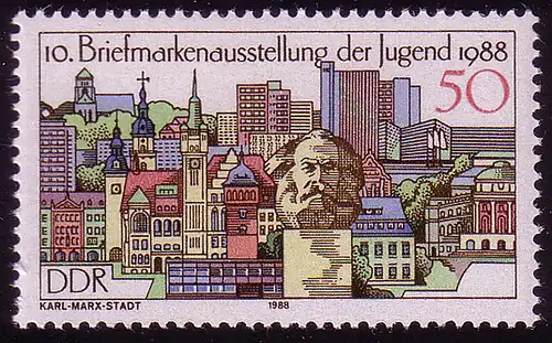 3176 Briefmarkenausstellung Jugend 1988 50 Pf Chemnitz **