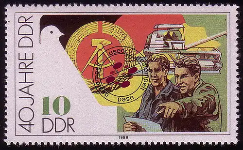 3280 DDR 10 Pf 1989 Genossenschaftsbauer Mähdrescher O