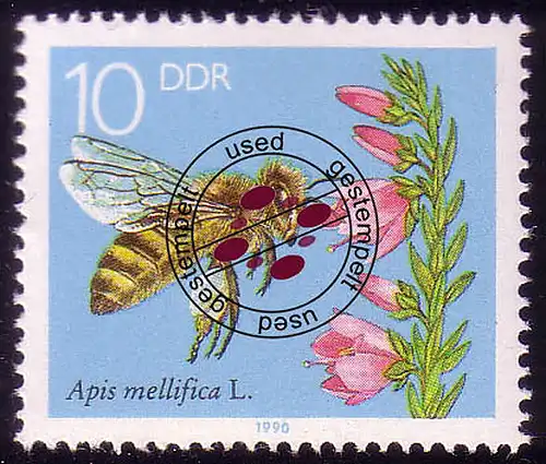 3296 Die Biene 10 Pf Blühendes Heidekraut O