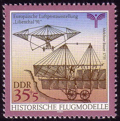 3312 Flugmodelle Luftpostausstelung Lilienthal 35+5 Pf **