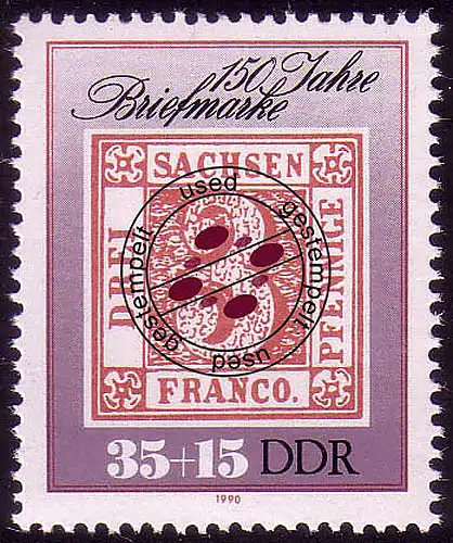 3330 Timbres 35+15 Pf Sachsen 1ère édition O
