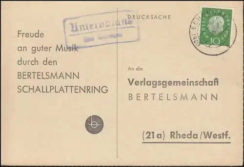 Landpost Unterobland über SCHONGAU 29.10.1960 auf Postkarte nach Rheda