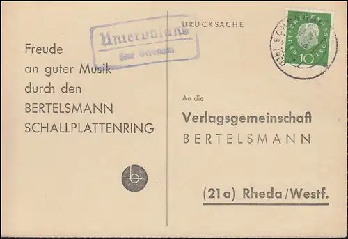 Pays-Bas par l'intermédiaire de SCHONGAU 29.10.1960 sur carte postale à Rheda