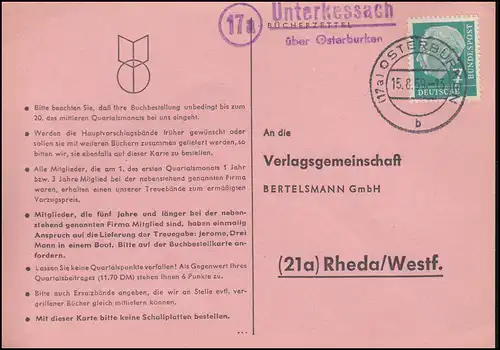 Landpost Unterkessach über OSTERBURKEN 15.8.1959 auf Postkarte nach Rheda
