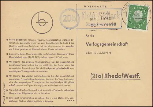 Landpost Klein Sisbeck über HELMSTEDT 7.12.1960 auf Postkarte nach Rheda
