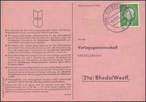 Payspost Bayersried sur MINDELHEIM 9.11.1960 sur carte postale après Rheda