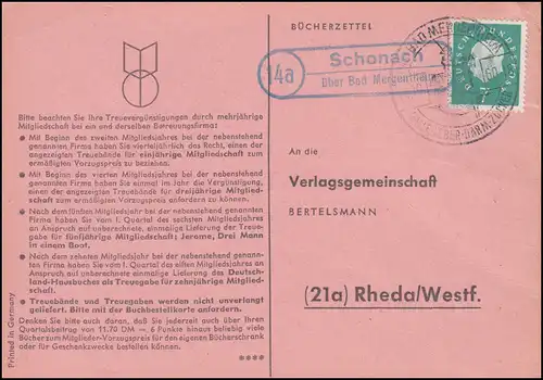 Landpost Schonach sur Bad Mergentheim, carte postale SSt BAD MERGENTHEIM 14.10.1960
