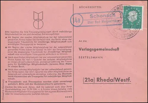 Landpost Schonach über Bad Mergentheim, Postkarte SSt BAD MERGENTHEIM 14.10.1960