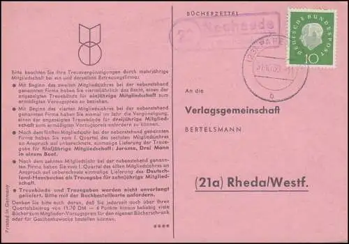 Landpost Neuheede über PAPENBURG 31.10.60 auf Postkarte nach Rheda