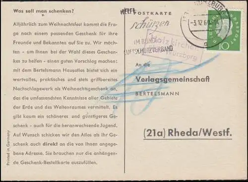 Landpost Holzkirchen über WÜRZBURG 3.12.1960 auf Postkarte nach Rheda