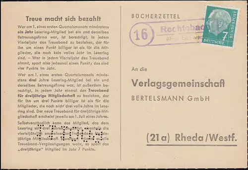 Landpostrechtenbach au-dessus d'Eschüge - sans cachet journalier sur carte postale selon Rheda