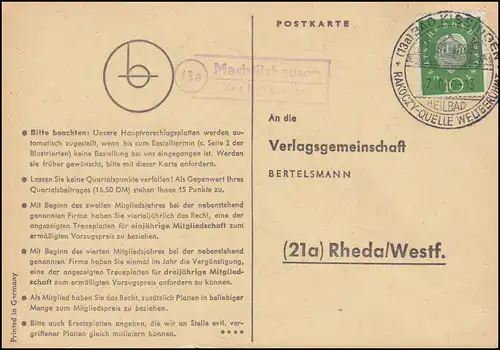 Landpost Machtilshausen über Bad Kissingen, Postkarte BAD KISSINGEN 7.10.1960